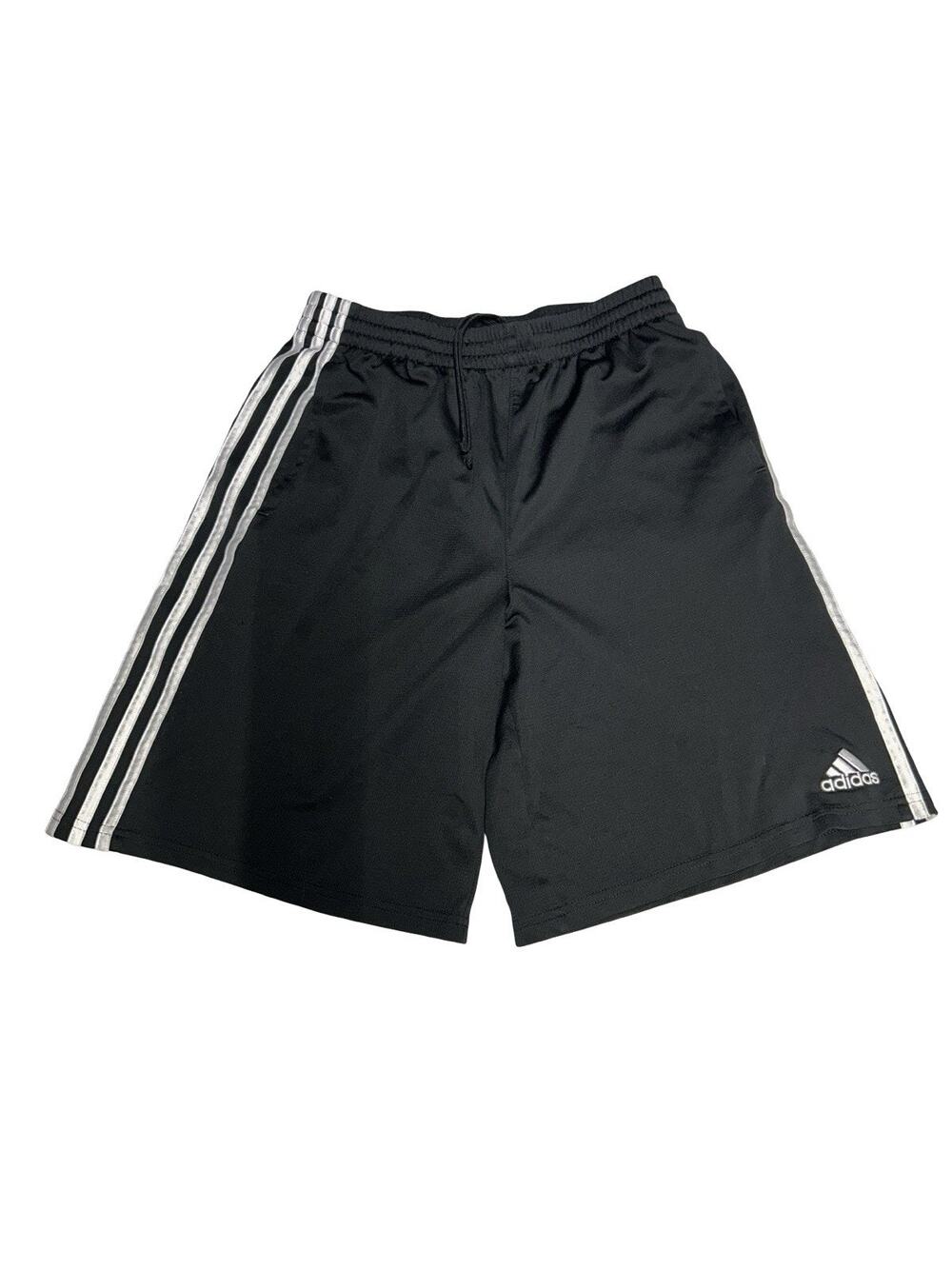 Adidas Kids XL 18-20 Black Athletic Shorts 3 Stripe Soccer Drawstring Logo Youth